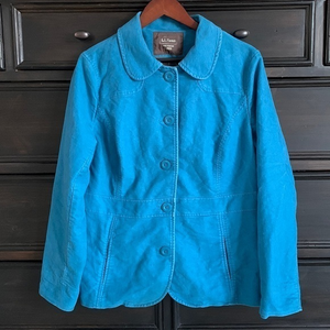 L.L. Bean Turquoise Blue Brushed Cotton‎ Lined Insulated Jacket Women’s Large